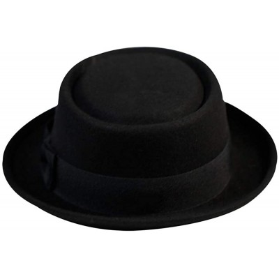 Fedoras Pork Pie Hat 100% Wool Felt Men's Porkpie Breaking Bad Hats Flat Top Mens Fedora - Black - CH18I97U9ZC $20.19