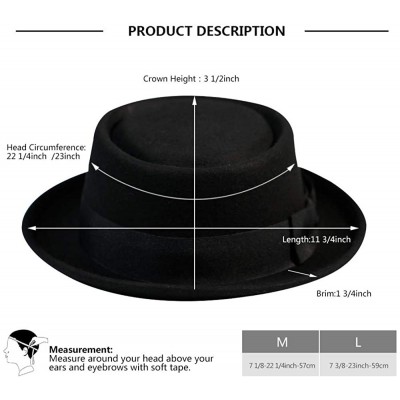 Fedoras Pork Pie Hat 100% Wool Felt Men's Porkpie Breaking Bad Hats Flat Top Mens Fedora - Black - CH18I97U9ZC $20.19