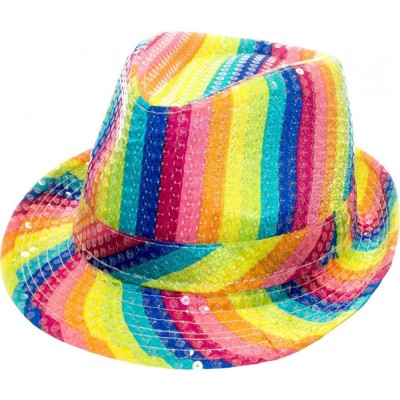Fedoras Rainbow Striped Fedora Hat Gay Pride Sequins Bright Party Cap - CP17Z5KL6E9 $17.66