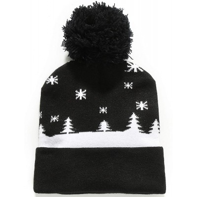 Skullies & Beanies Adult Fashion Cuffed Knit Ugly Christmas Beanie Hat - Black White - CY18L6262XE $8.09