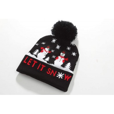 Skullies & Beanies Adult Fashion Cuffed Knit Ugly Christmas Beanie Hat - Black White - CY18L6262XE $8.09