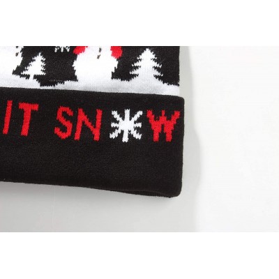Skullies & Beanies Adult Fashion Cuffed Knit Ugly Christmas Beanie Hat - Black White - CY18L6262XE $8.09