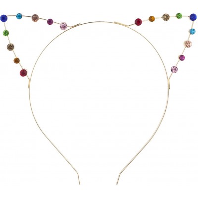 Headbands Rainbow Multicolor Gemstone Gay Pride Cat Ear Headband - Gold Rainbow - CP189NSXHZE $18.09