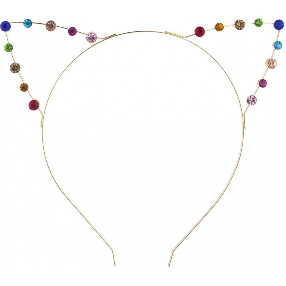 Headbands Rainbow Multicolor Gemstone Gay Pride Cat Ear Headband - Gold Rainbow - CP189NSXHZE $7.05