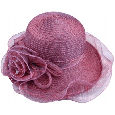 Sun Hats Women's Summer Sun Hat Foldable Floppy Organza Wide Brim Bucket Hat Straw Hat - Wine Red - CZ18DAAL6IR $12.62