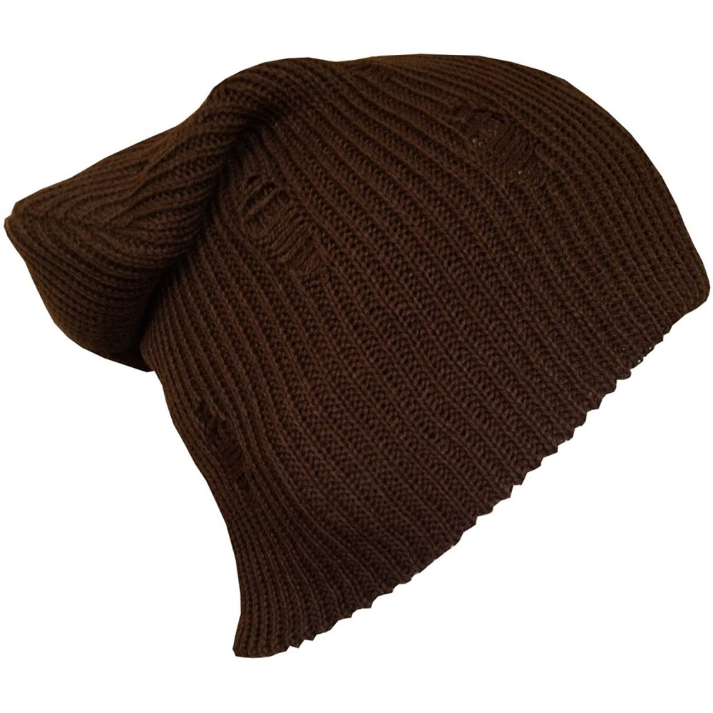 Skullies & Beanies Frayed Torn Vintage Style Long Slouch Beanie - Brown - CU1283JYZTN $8.27