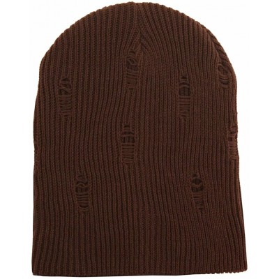 Skullies & Beanies Frayed Torn Vintage Style Long Slouch Beanie - Brown - CU1283JYZTN $8.27