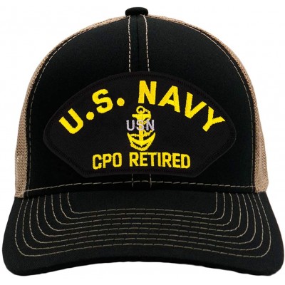Baseball Caps US Navy CPO Retired Hat/Ballcap (Black) Adjustable One Size Fits Most - Mesh-back Black & Tan - CF18LZ3IXTW $25.42