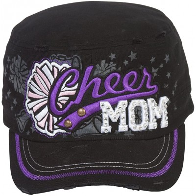 Baseball Caps Sports Mom Distressed Adjustable Cadet Cap - Black - Cheer Mom - CT17XE4LRZG $9.35