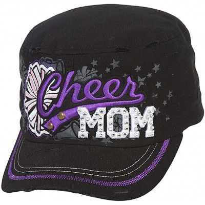 Baseball Caps Sports Mom Distressed Adjustable Cadet Cap - Black - Cheer Mom - CT17XE4LRZG $9.35