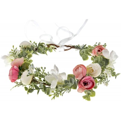 Headbands Boho Flower Headband Floral Garland Crown Wedding Festival Party Headpiece - Green/Pink White - CV1944ZDSZ6 $12.71