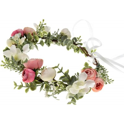 Headbands Boho Flower Headband Floral Garland Crown Wedding Festival Party Headpiece - Green/Pink White - CV1944ZDSZ6 $12.71
