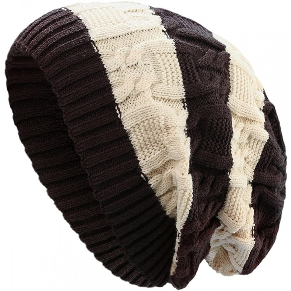 Skullies & Beanies Unisex Trendy Beanie Warm Oversized Chunky Cable Knit Slouchy Woolen Hat - Coffee&beige - CL12NUMJPX4 $12.10