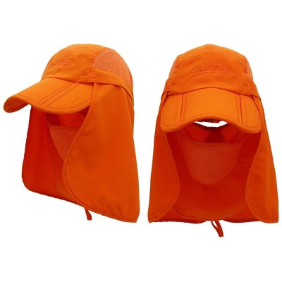 Sun Hats Neck Face Flap Outdoor Cap UV Protection Sun Hats Fishing Hat Quick-Drying UPF50+ - Orange - CE199QMHS43 $13.86