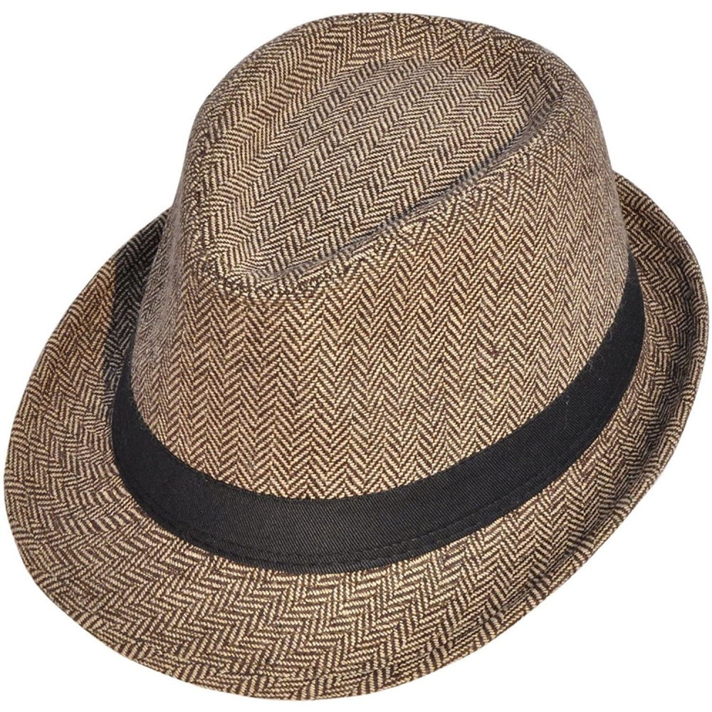 Fedoras Classic Gangster Stain-Resistant Crushable Gentleman's Fedora - Brown/Tan - CA12O5SJ4JT $12.27