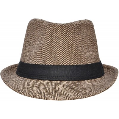 Fedoras Classic Gangster Stain-Resistant Crushable Gentleman's Fedora - Brown/Tan - CA12O5SJ4JT $12.27