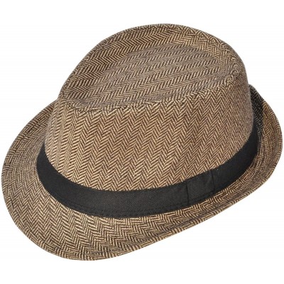 Fedoras Classic Gangster Stain-Resistant Crushable Gentleman's Fedora - Brown/Tan - CA12O5SJ4JT $12.27