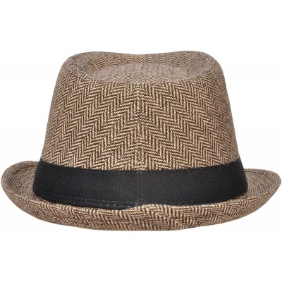 Fedoras Classic Gangster Stain-Resistant Crushable Gentleman's Fedora - Brown/Tan - CA12O5SJ4JT $12.27