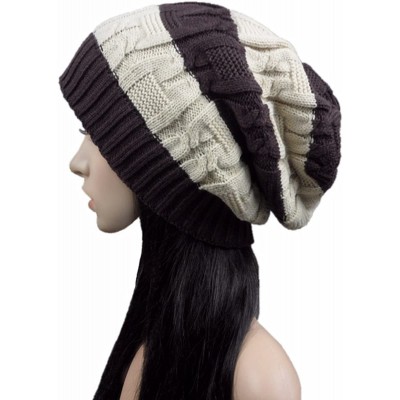 Skullies & Beanies Unisex Trendy Beanie Warm Oversized Chunky Cable Knit Slouchy Woolen Hat - Coffee&beige - CL12NUMJPX4 $12.10
