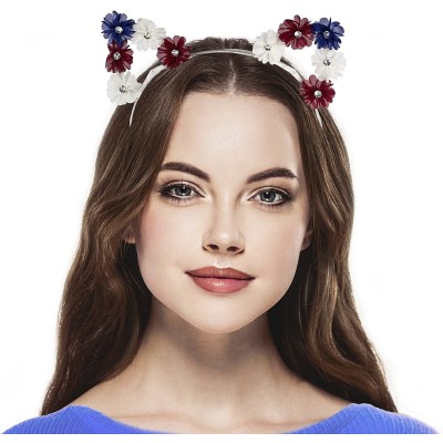 Headbands Girls Cat Ears Costume Floral Accessory Headband Adults - Red White Blue - C5182HSY8QM $8.72