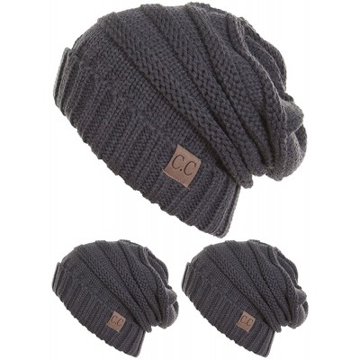 Skullies & Beanies Slouch Thick Knit Beanie (3 Pack) - Dark Melange Grey - CD188I7ZQSG $22.32