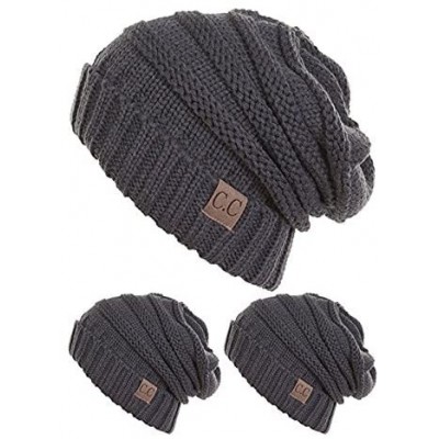 Skullies & Beanies Slouch Thick Knit Beanie (3 Pack) - Dark Melange Grey - CD188I7ZQSG $22.32