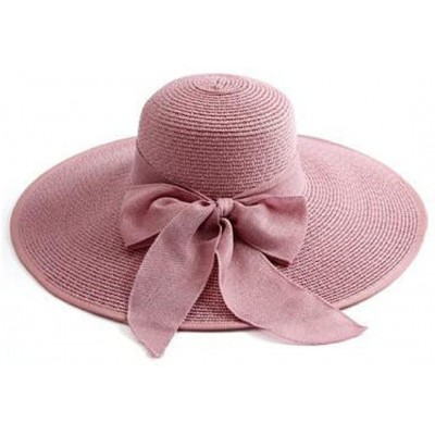 Sun Hats Women Crushable Two Tone Bow Casual Sun Straw Hat - Light Purple - CK12FBZ3ZOD $30.88