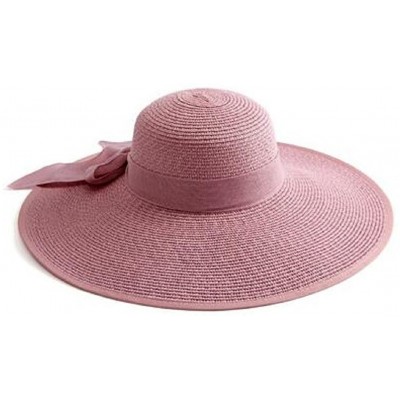 Sun Hats Women Crushable Two Tone Bow Casual Sun Straw Hat - Light Purple - CK12FBZ3ZOD $30.88