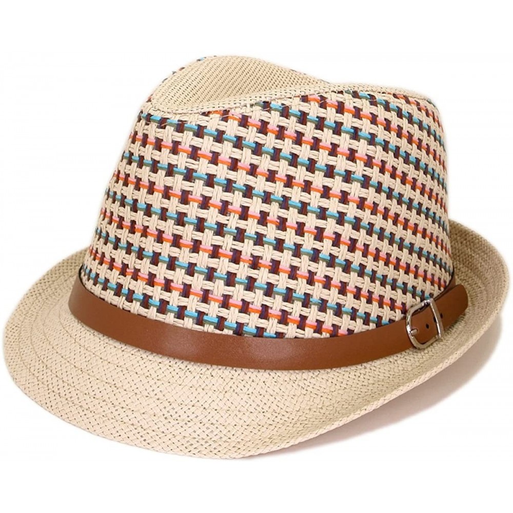 Fedoras Multicolor Cowboy Cowgirl Fedora Straw Hat w/Leather Band- Blue - CR11G2UB8TL $11.97