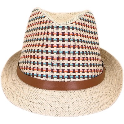 Fedoras Multicolor Cowboy Cowgirl Fedora Straw Hat w/Leather Band- Blue - CR11G2UB8TL $11.97