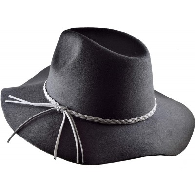 Fedoras Womens Vegan Felt Floppy Brim Panama Style Fedora Sun Hat Small - Medium Brim - Luna Black - C8194693NDL $22.80