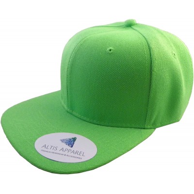 Baseball Caps Premium Plain Solid Flat Bill Snapback Hat - Adult Sized Baseball Cap - Lime - CL1836ZW9LT $13.88
