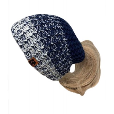 Skullies & Beanies Ponytail Messy Bun Mix Knit BeanieTail Womens Beanie - Navy - C518LUGG03N $12.46