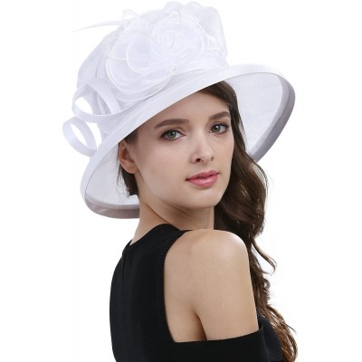 Sun Hats Women's Kentucky Derby Racing Horse Organza Hat Church Wedding Dress Party Occasion Cap - White - CJ12B3ILWQ5 $34.58