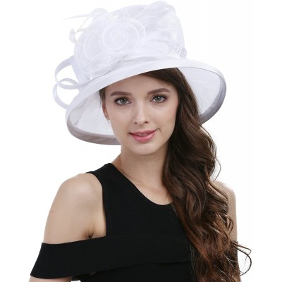 Sun Hats Women's Kentucky Derby Racing Horse Organza Hat Church Wedding Dress Party Occasion Cap - White - CJ12B3ILWQ5 $34.58