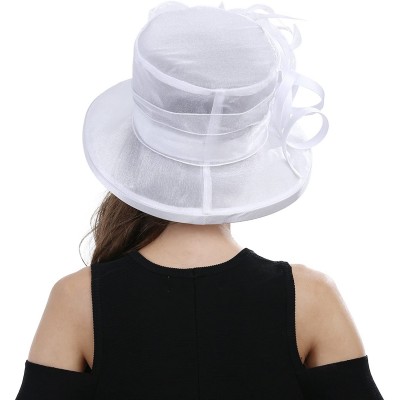 Sun Hats Women's Kentucky Derby Racing Horse Organza Hat Church Wedding Dress Party Occasion Cap - White - CJ12B3ILWQ5 $34.58