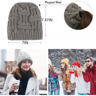 Skullies & Beanies Beanie Hat Ponytail BeanieTail - C Grey+beige - CR18HTYHAKW $11.37