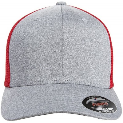 Baseball Caps Men's Melange Stretch Mesh Cap - Heather/Red - CN18E4ORTWY $12.29