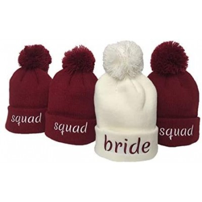 Skullies & Beanies Cozy Bachelorette Squad Bride Knit Winter Pompom Hat - Burgundy - CN18LZ246NY $17.28