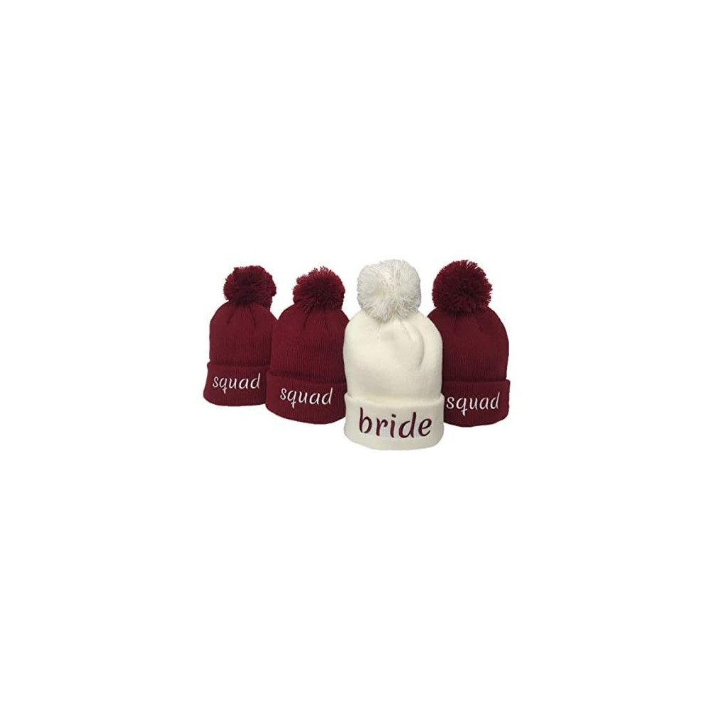 Skullies & Beanies Cozy Bachelorette Squad Bride Knit Winter Pompom Hat - Burgundy - CN18LZ246NY $11.00