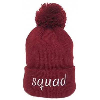 Skullies & Beanies Cozy Bachelorette Squad Bride Knit Winter Pompom Hat - Burgundy - CN18LZ246NY $11.00