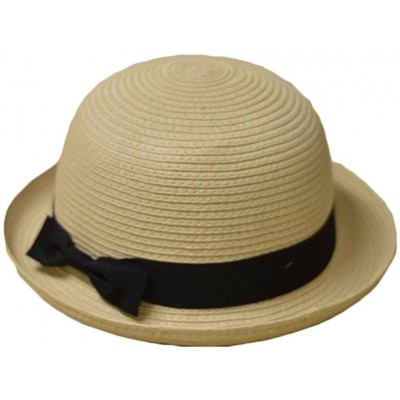 Sun Hats Bowknot Straw Summer Bowler Hat Sun Cap Hat for Ladies Womens - Beige White Adult - CN12FU5BNBV $13.79