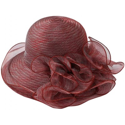 Visors Kentucky Derby Hat- Women's Organza Church Kentucky Derby Fascinator Bridal Tea Party Wedding Hat - Winered - CF18U0MY...