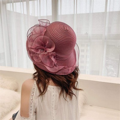 Visors Kentucky Derby Hat- Women's Organza Church Kentucky Derby Fascinator Bridal Tea Party Wedding Hat - Winered - CF18U0MY...