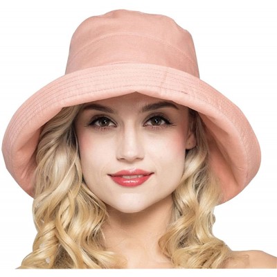 Sun Hats Women's Cotton Bucket Hat Sun Summer Color Beach Caps Big Fold-up Brim - Pink - CA17Z5CK0H8 $14.41