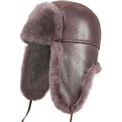 Bomber Hats Women's Shearling Sheepskin Aviator Russian Trapper Fur Winter Hat - Cashmere - C611NH5JOOF $107.65