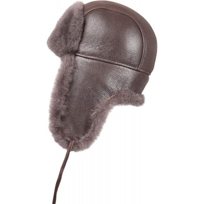 Bomber Hats Women's Shearling Sheepskin Aviator Russian Trapper Fur Winter Hat - Cashmere - C611NH5JOOF $46.49