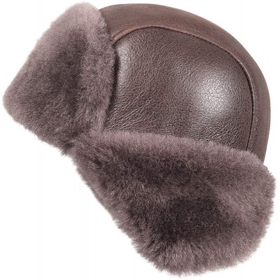 Bomber Hats Women's Shearling Sheepskin Aviator Russian Trapper Fur Winter Hat - Cashmere - C611NH5JOOF $46.49