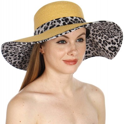 Sun Hats Summer Sun Hats for Women- Beach Hat- Straw Wide Brim Hat Floppy- Hiking Hat - Leopard-grey - CS18QGZ9KEM $20.18