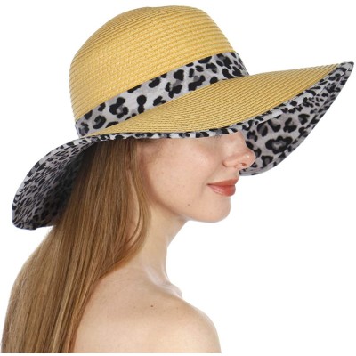 Sun Hats Summer Sun Hats for Women- Beach Hat- Straw Wide Brim Hat Floppy- Hiking Hat - Leopard-grey - CS18QGZ9KEM $20.18